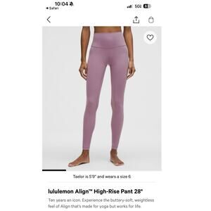 NWT Lululemon Align (Double Lined) HR 28” Size 8